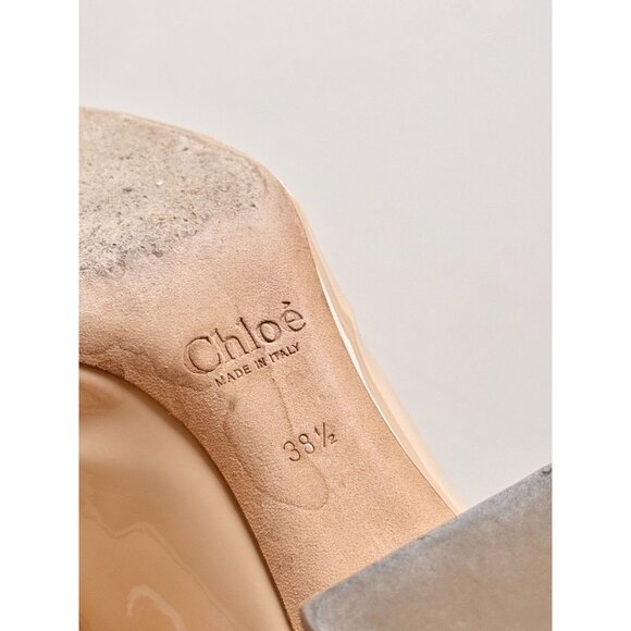 CHLOE Lauren Nude Patent Leather Scalloped Round Toe Block Heel Pumps, Size 38.5 - Picture 14 of 15